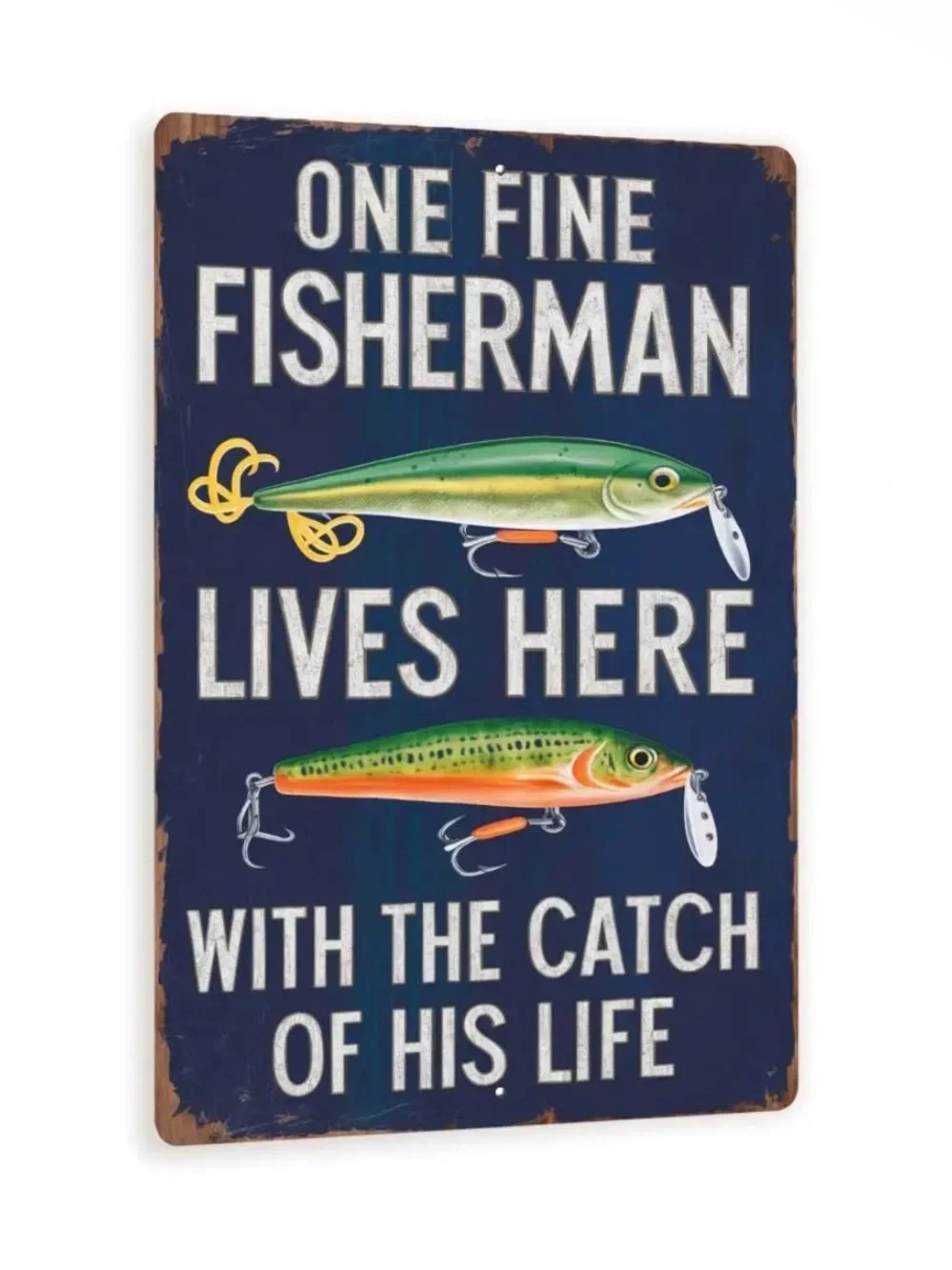 One Fine Fisherman Wall Sign - Navy with Green and Orange Fish -New
